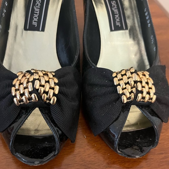Vintage Black Bow tie kitten heels size 5.5 - Picture 5 of 6